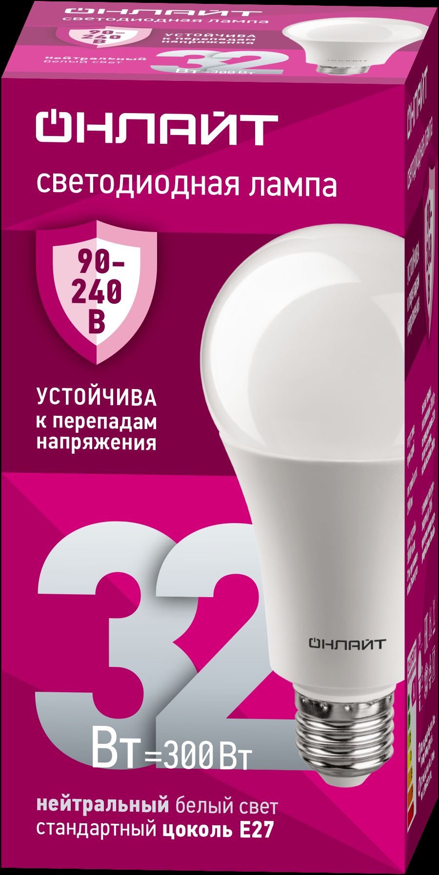 Лампа светодиодная 32вт OLL-A70-32-230-4K-E27 PRO 90-240В ОНЛАЙТ