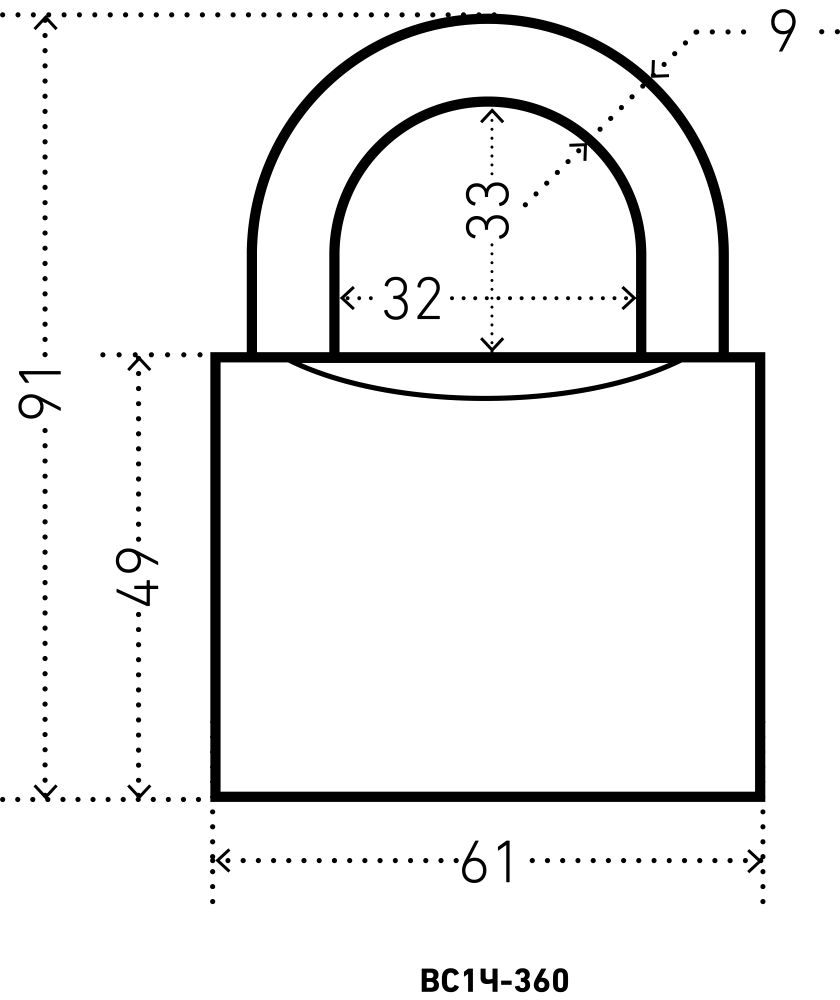 Замок навесной Аллюр ВС1Ч-360 d 9 мм полимер 5 ключей