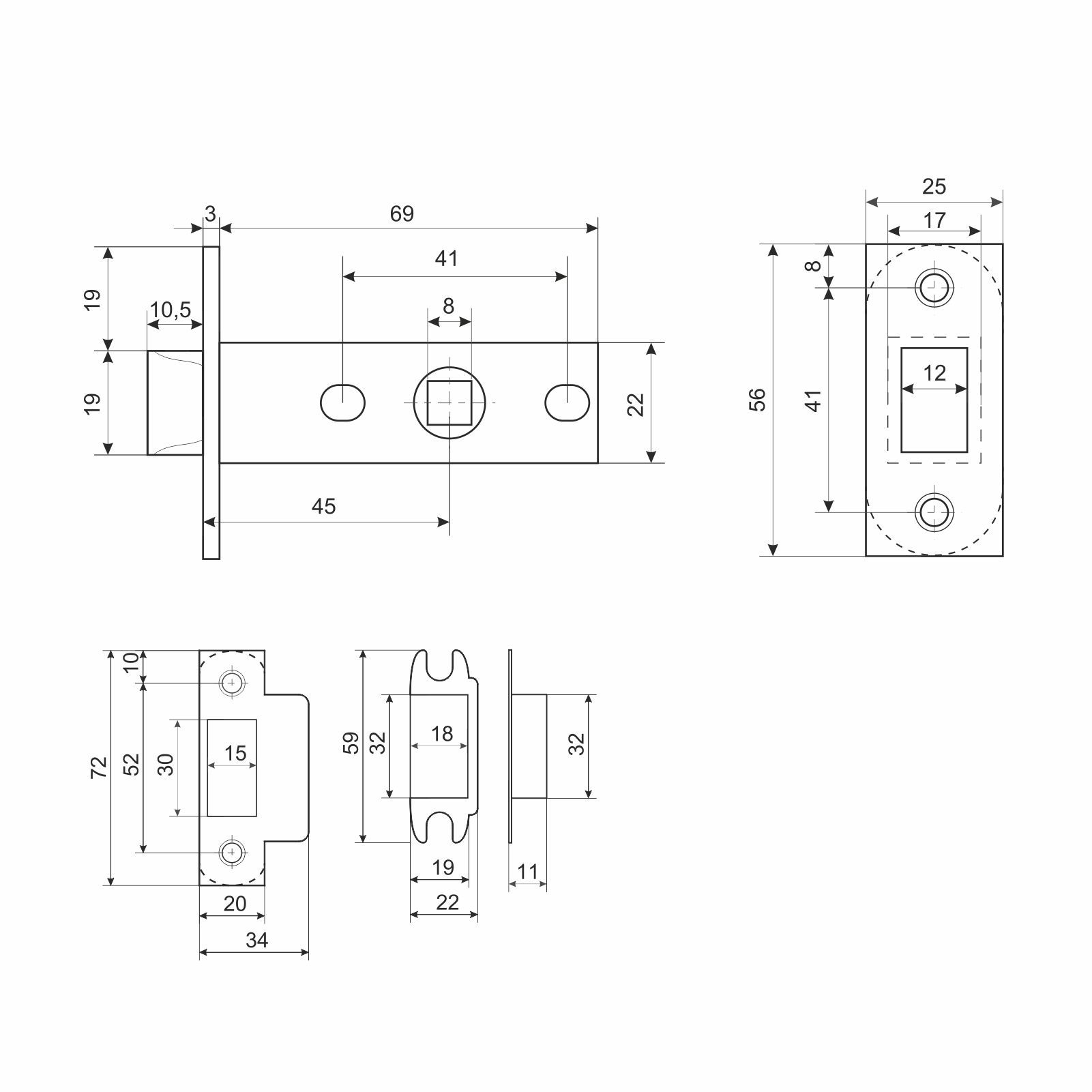 АЛЛЮР АРТ "ВЕНСАН" BL+L45-8 BL (26150/S45) матовый черный Комплект ручка и защелка (20)