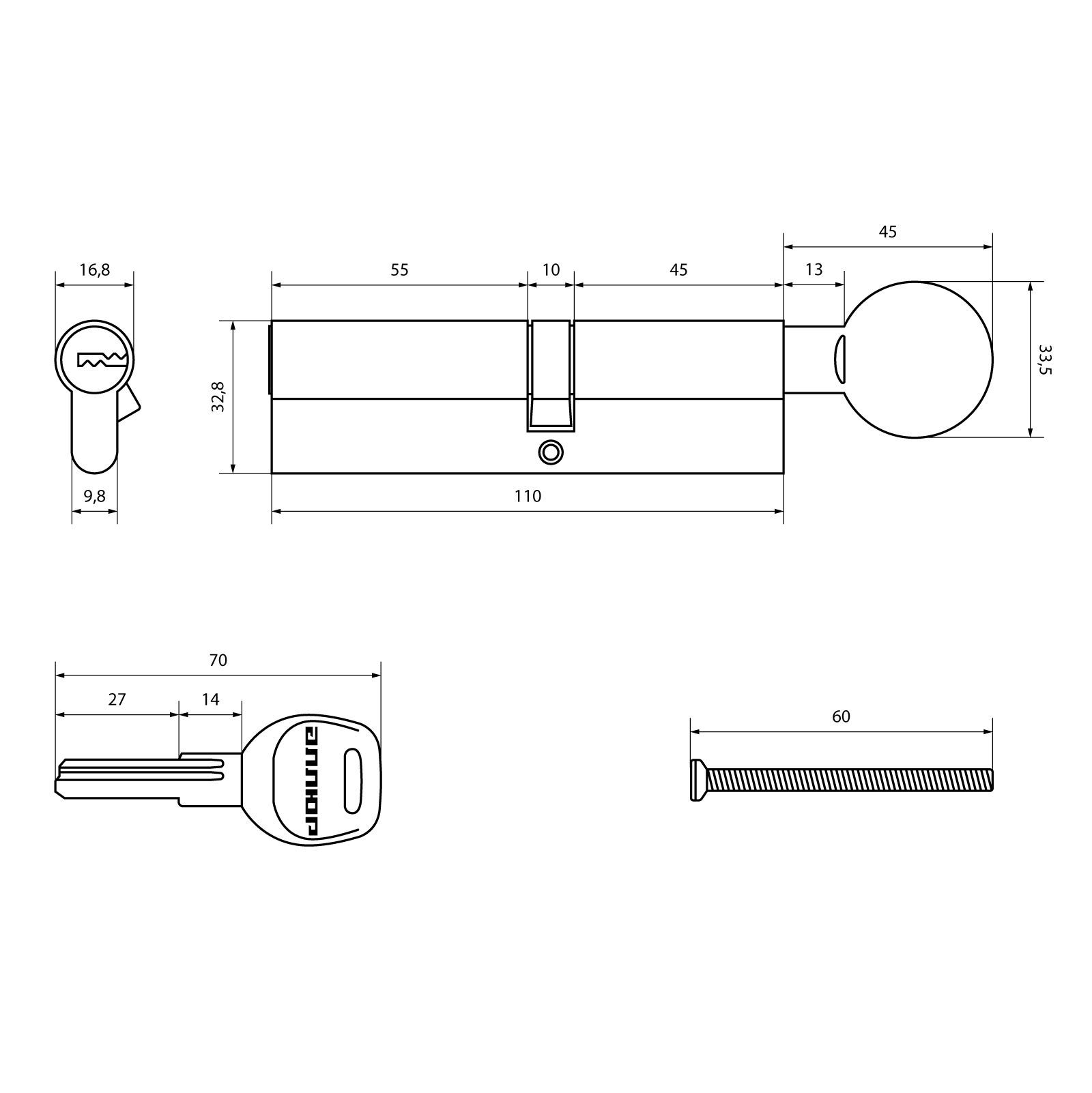 АЛЛЮР HD FG 110-5К CP (60x50G) хром перф.кл Цилиндровый механизм (50,10)