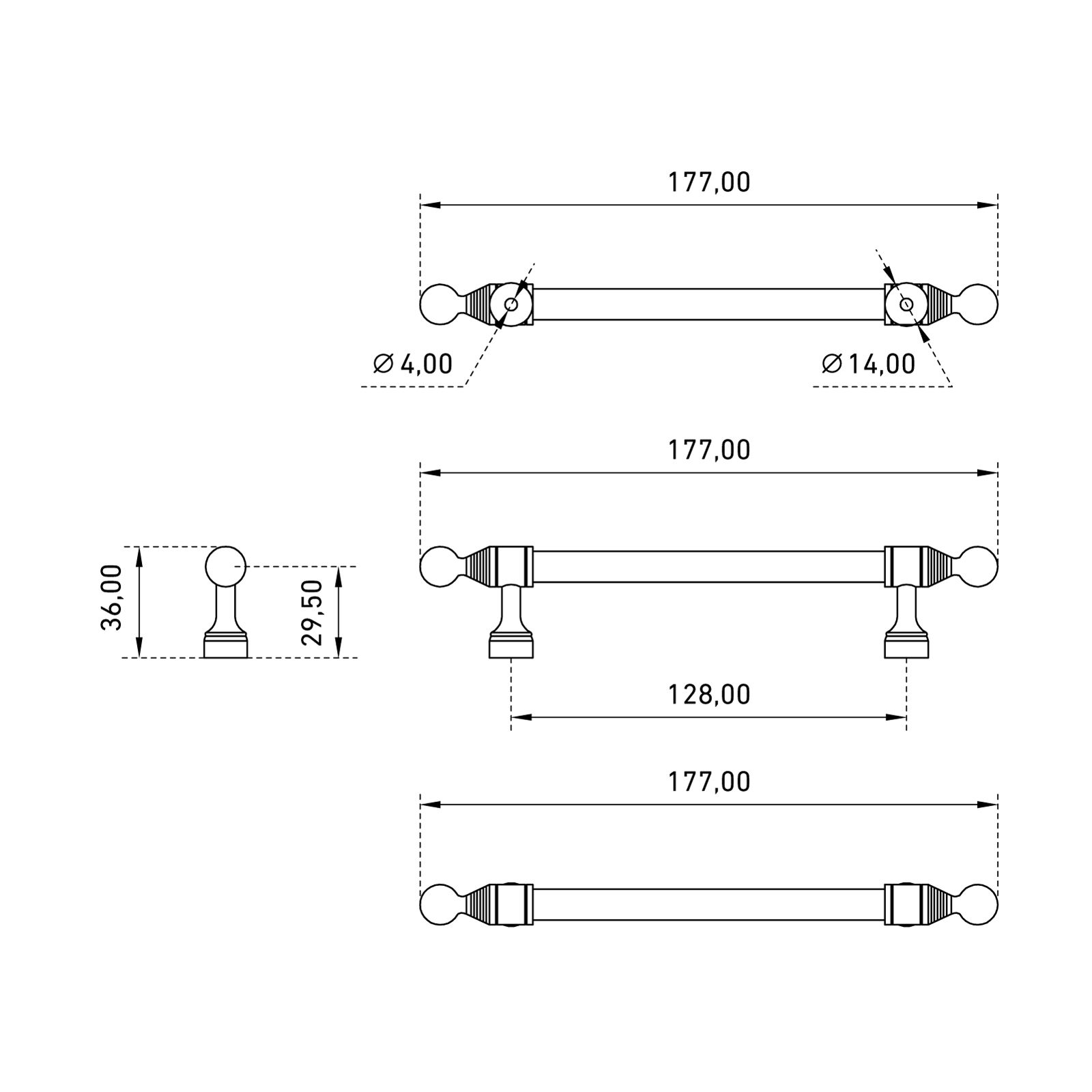 StahlBuro AP2306-128 2шт., BL матовый черный. Ручка-скоба мебельная (15, 150)