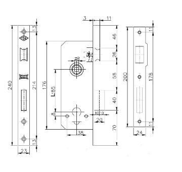 KALE 152/R 60mm W/B б/о б/накл.латунь б/мех.секр Замок врезной б/руч (20)