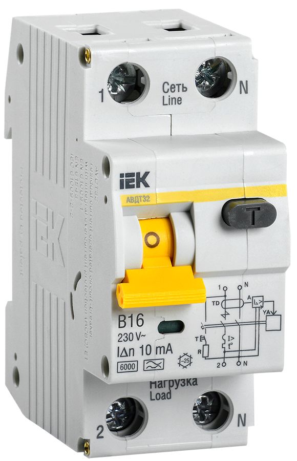 Выключатель автоматический дифференциальный АВДТ-32 1п+N 16А 10мА B(Электронный)