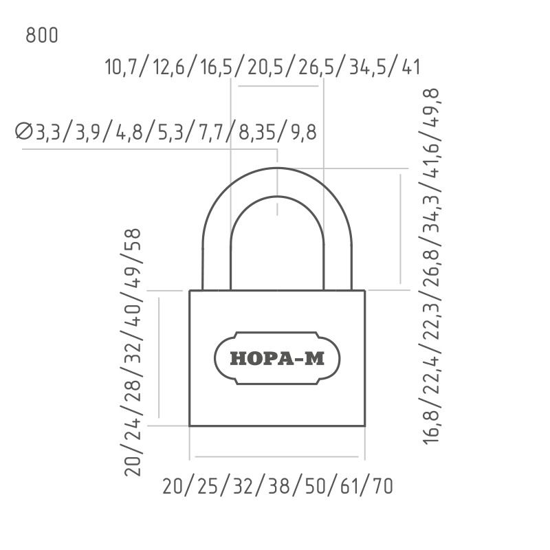 Замок навесной сталь ЗН-800-20 мм 2кл. НОРА-М