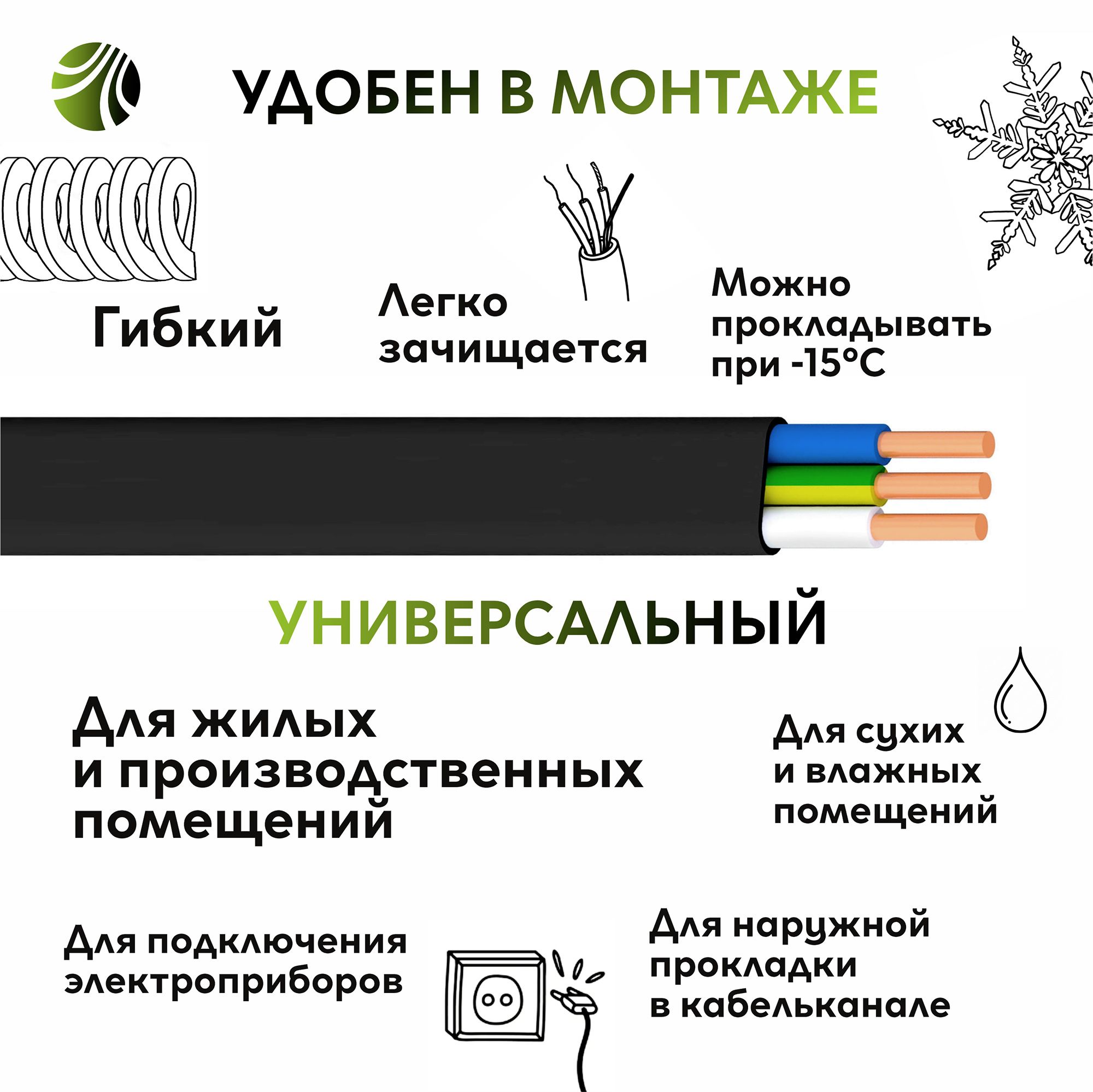 Кабель силовой с медными жилами ВВГ-Пнг(A)-LS 3х1,5(N, PE)-660