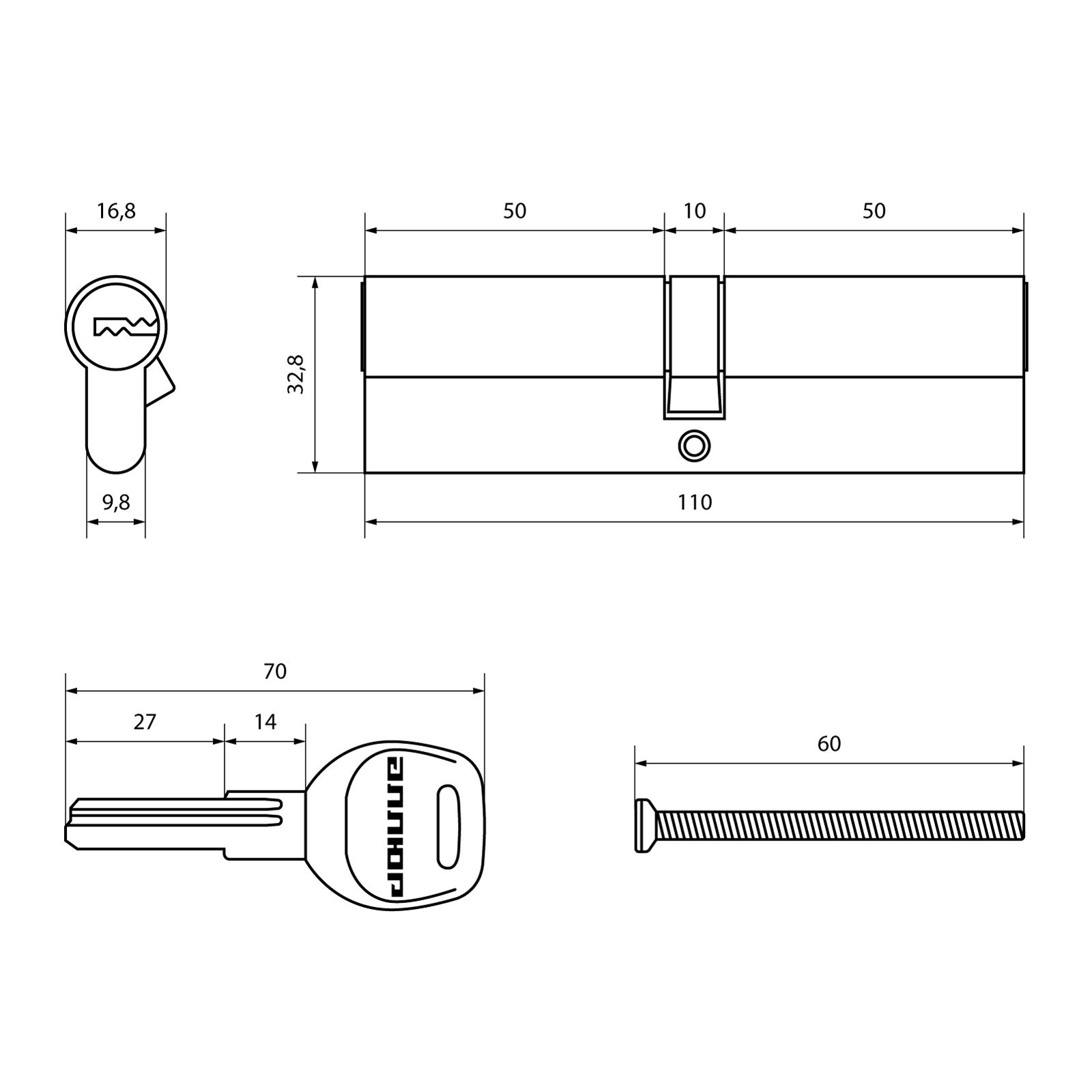 АЛЛЮР HD F 110-5К CP (55x55) хром перф.кл БЛИСТЕР Цилиндровый механизм (60,50,10)