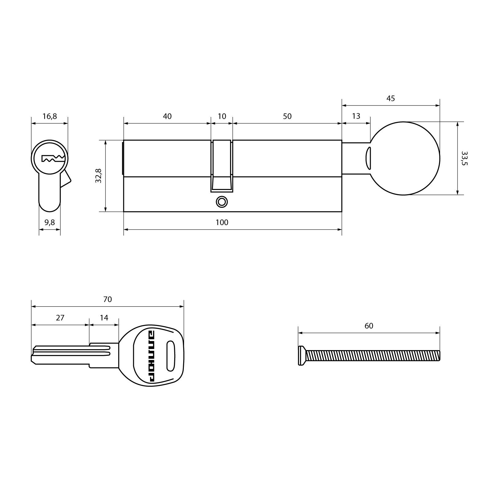 АЛЛЮР HD FG 100-5К CP[40х10х50G] хром перф.кл Цилиндровый механизм (50,10)