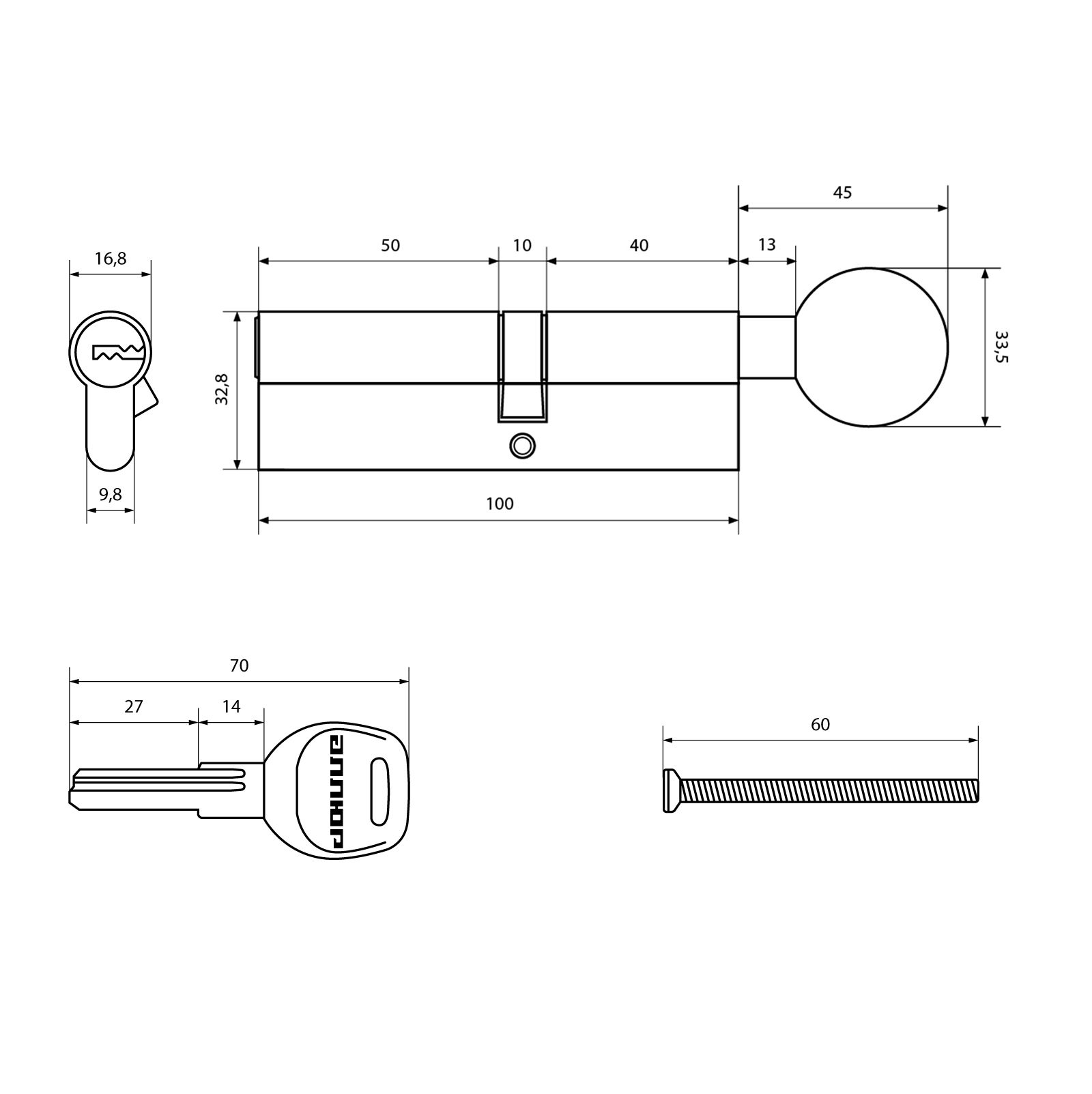 АЛЛЮР HD FG 100-5К CP[40Gх10х50](55x45G) хром перф.кл БЛИСТЕР Цилиндровый механизм (60,10)