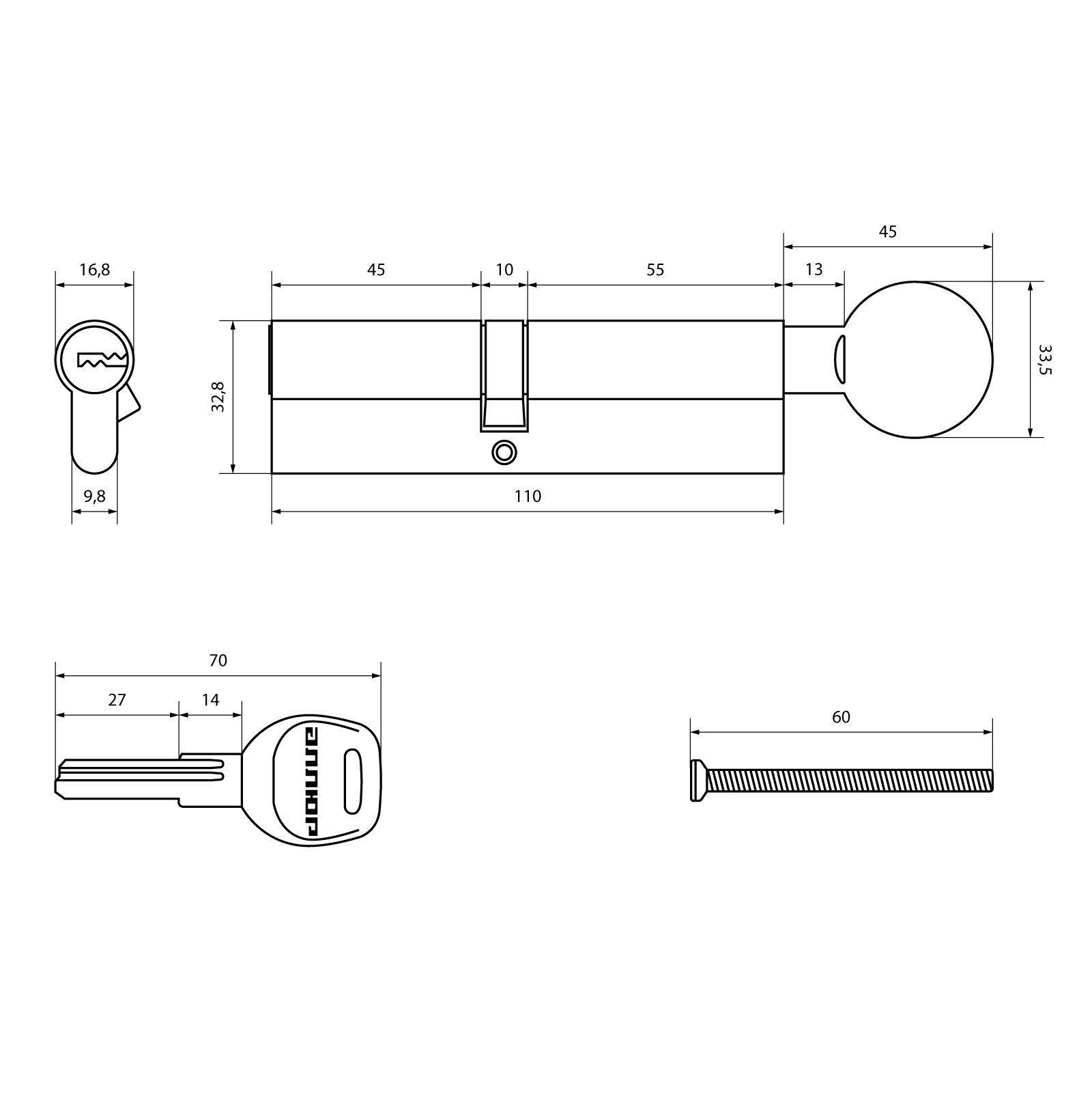 АЛЛЮР HD FG 110-5К CP[45х10х55G](50x60G) хром перф.кл БЛИСТЕР Цилиндровый механизм (60,50,10)