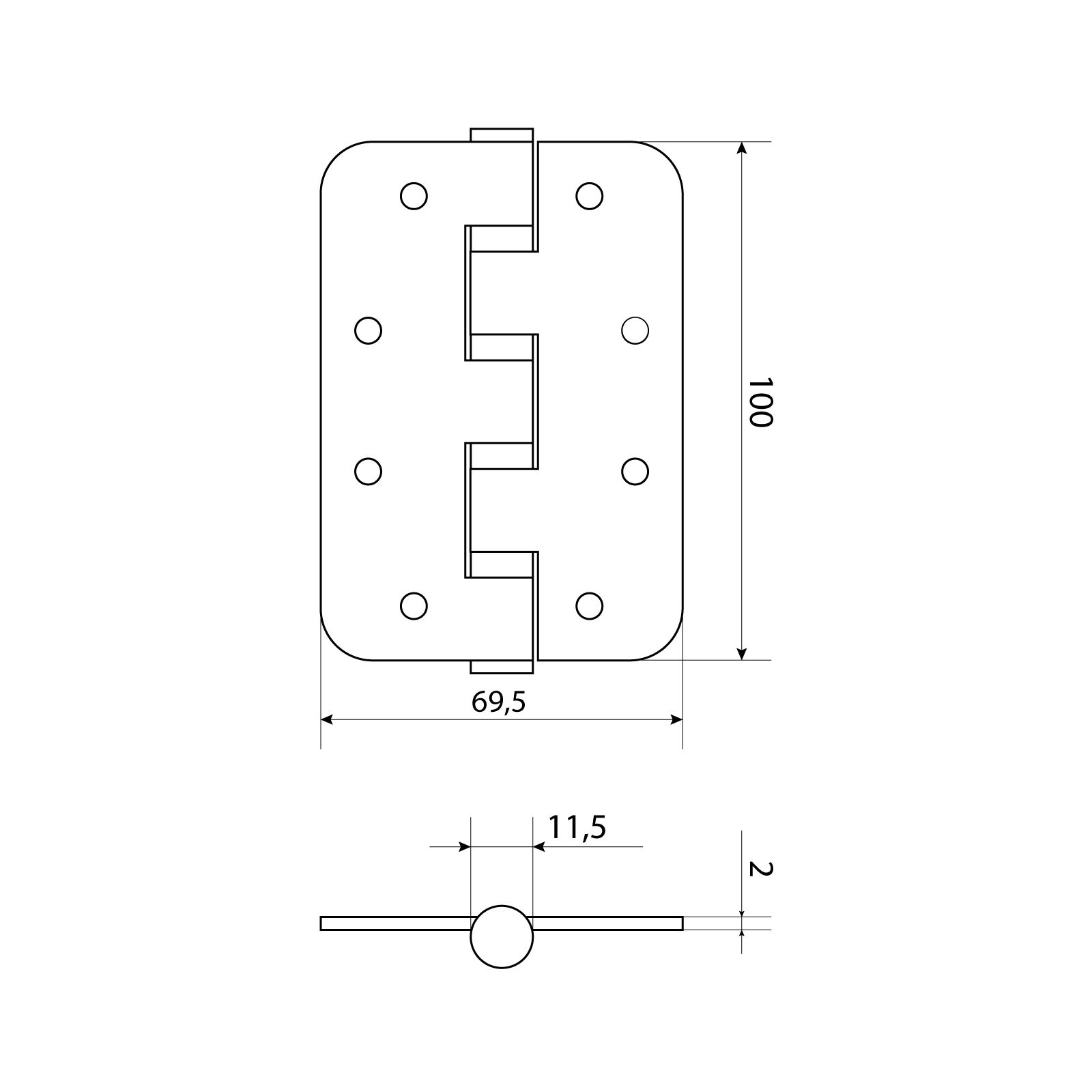 СТАНДАРТ 100х70х2,5 4BB (R14) SN мат.никель Петля дверная 1 шт (100,20)