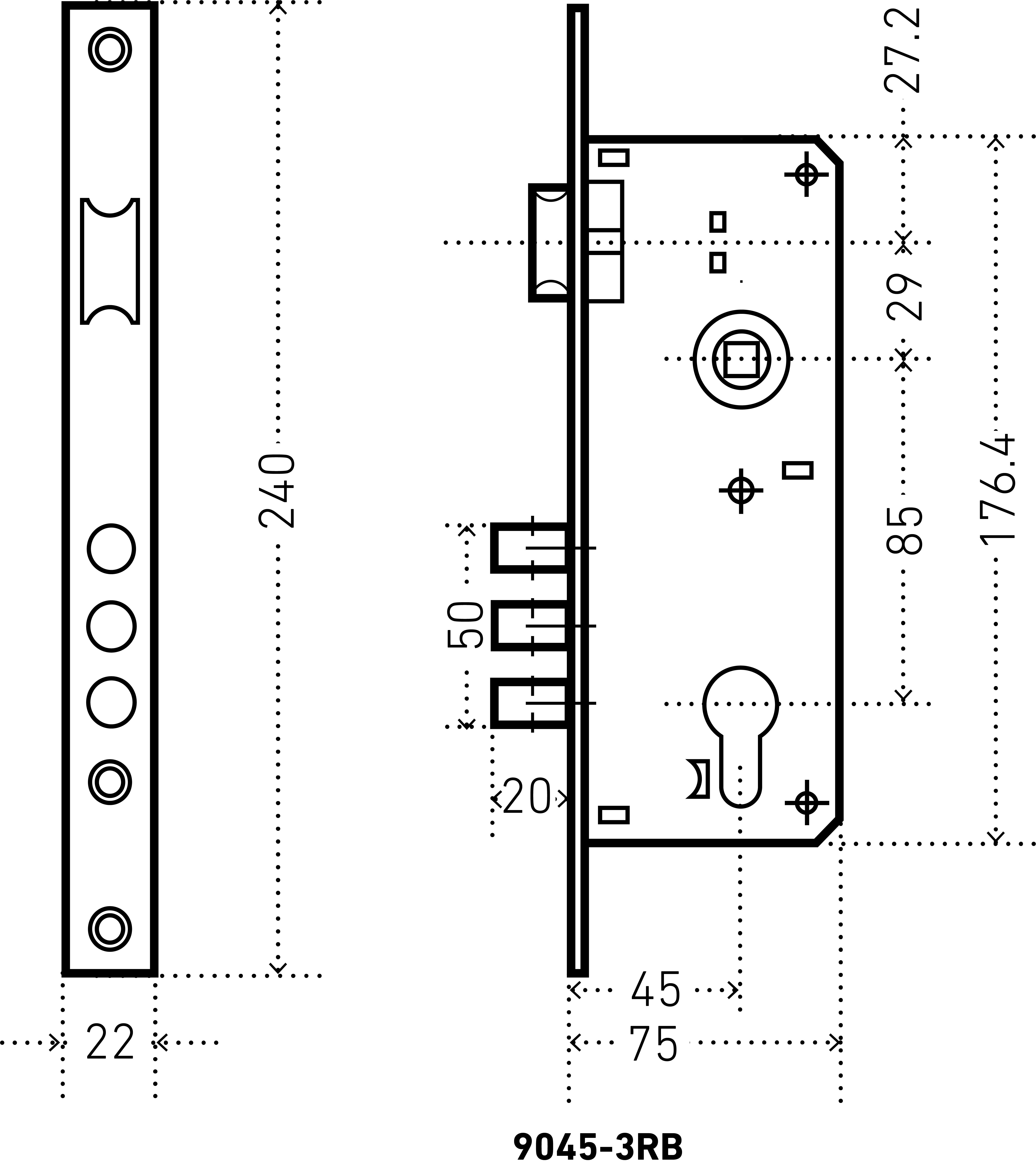 АЛЛЮР 9045-3RB CP без ц/м Замок врезной б/руч (30)