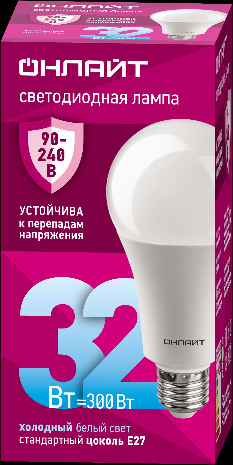 Лампа светодиодная 32вт OLL-A70-32-230-6.5K-E27 PRO 90-240В ОНЛАЙТ