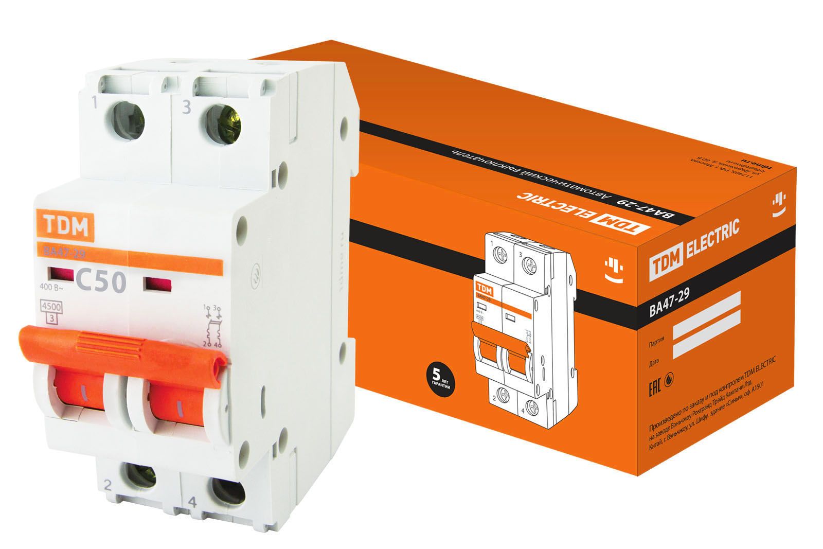 Выключатель автоматический 2Р 50A (C) 4.5кА ВА47-29 TDM