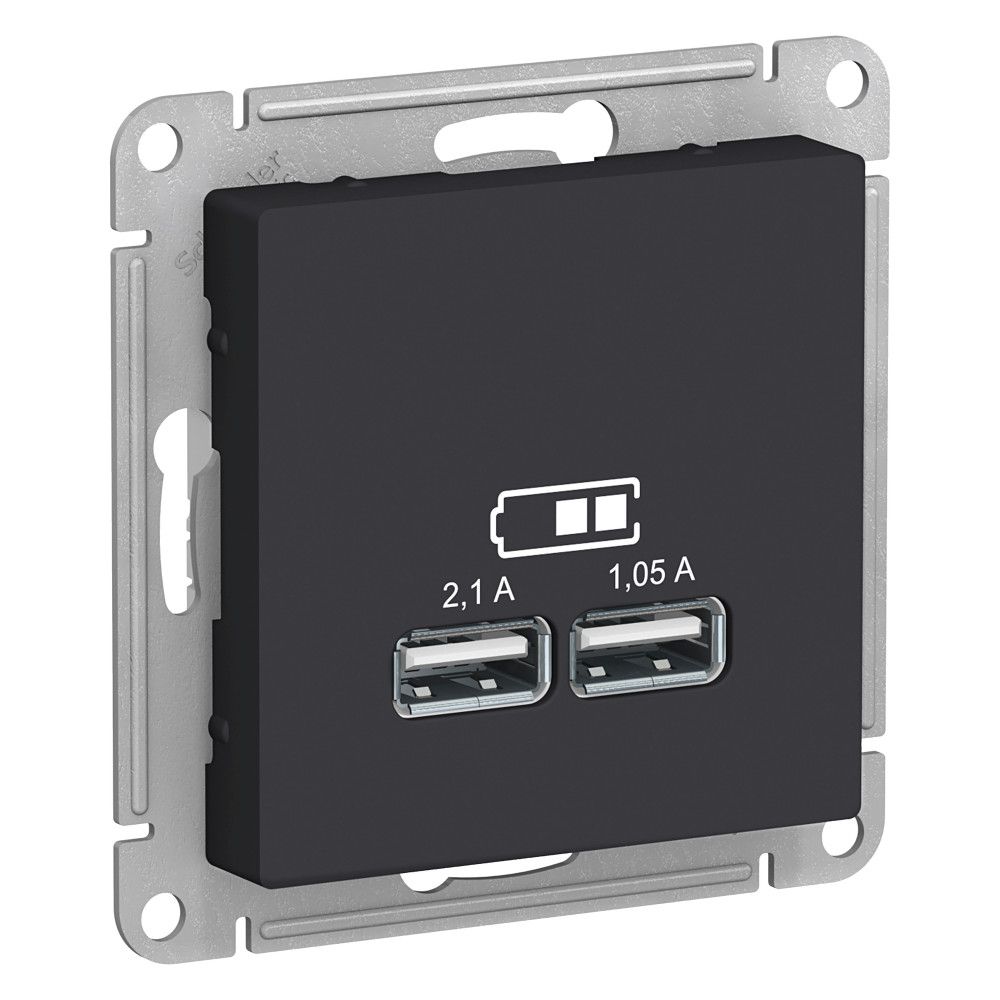 РОЗЕТКА USB A+A, 5В/2,1 А, 2х5В/1,05 А, механизм, КАРБОН SE ATLASDESIGN