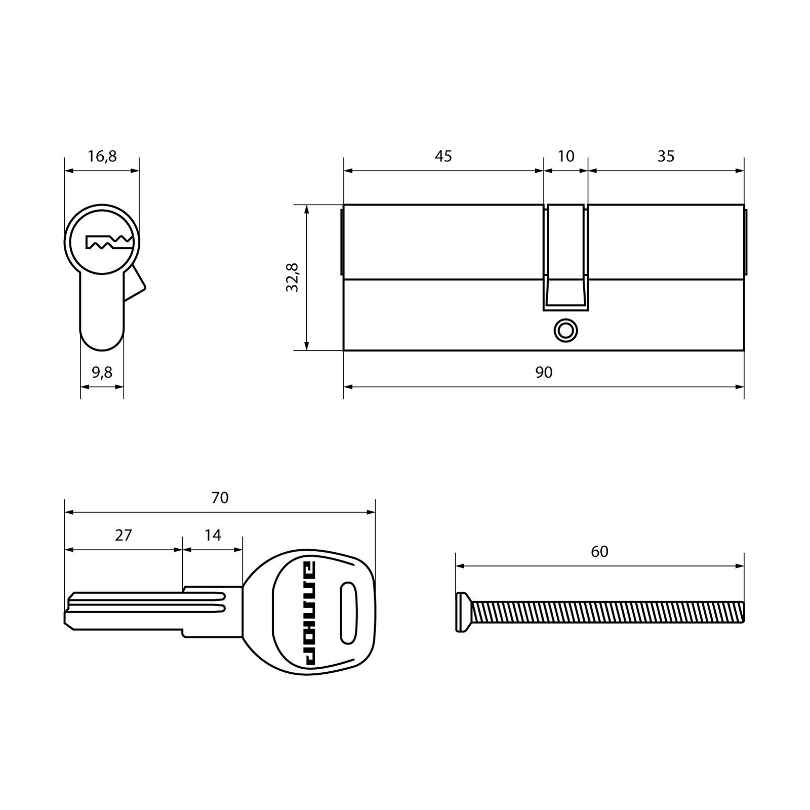 АЛЛЮР HD F 90-5К BP (40x50) латунь перф.кл Цилиндровый механизм (60,50,10)