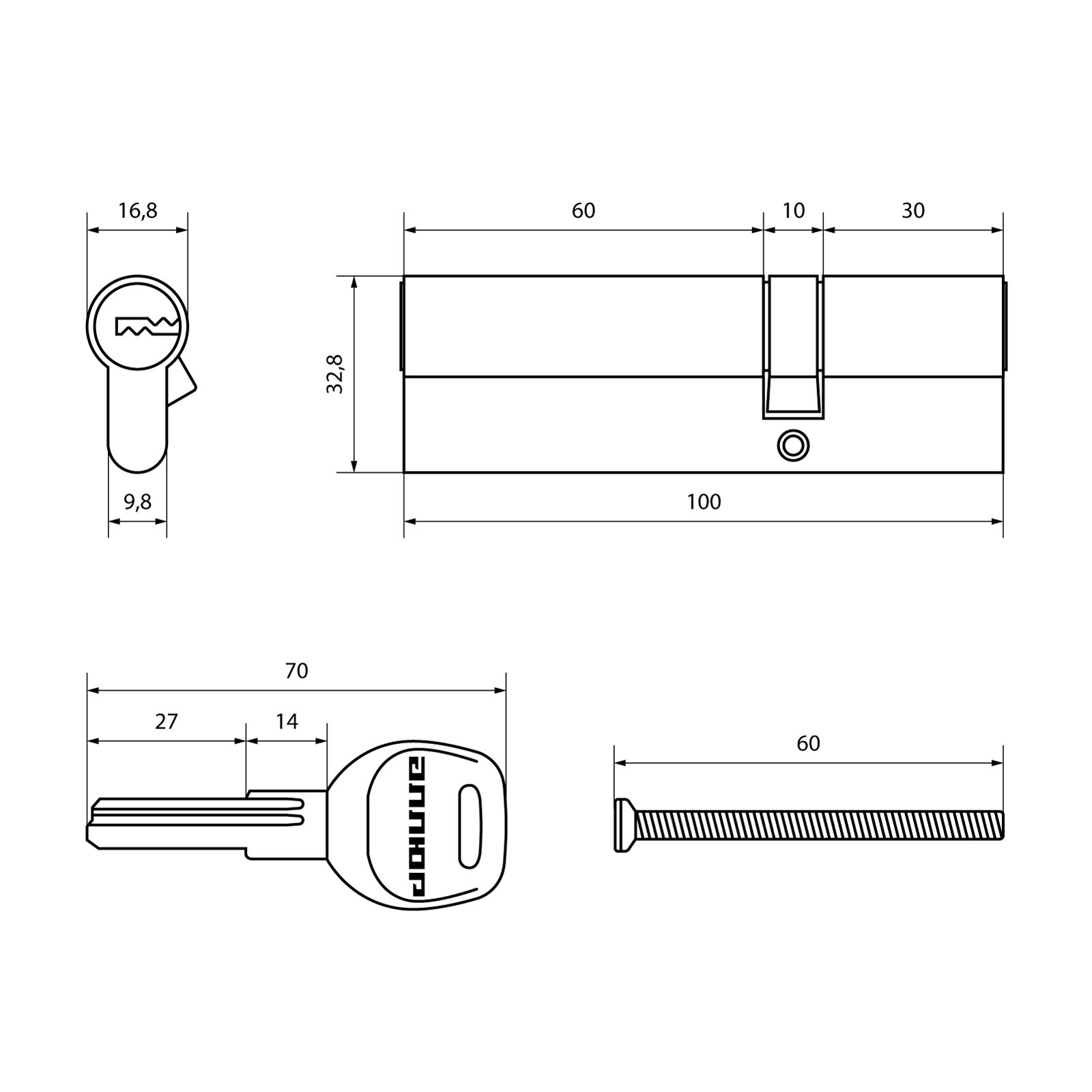 АЛЛЮР HD F 100-5К BP[30x10x60] (35x65) латунь перф.кл БЛИСТЕР Цилиндровый механизм (60,50,10)