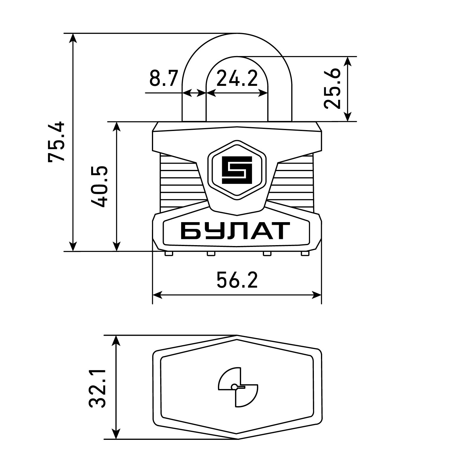 БУЛАТ ВС 0150 ПЛ стальной 5кл. d=9мм Замок навесной (36,6)