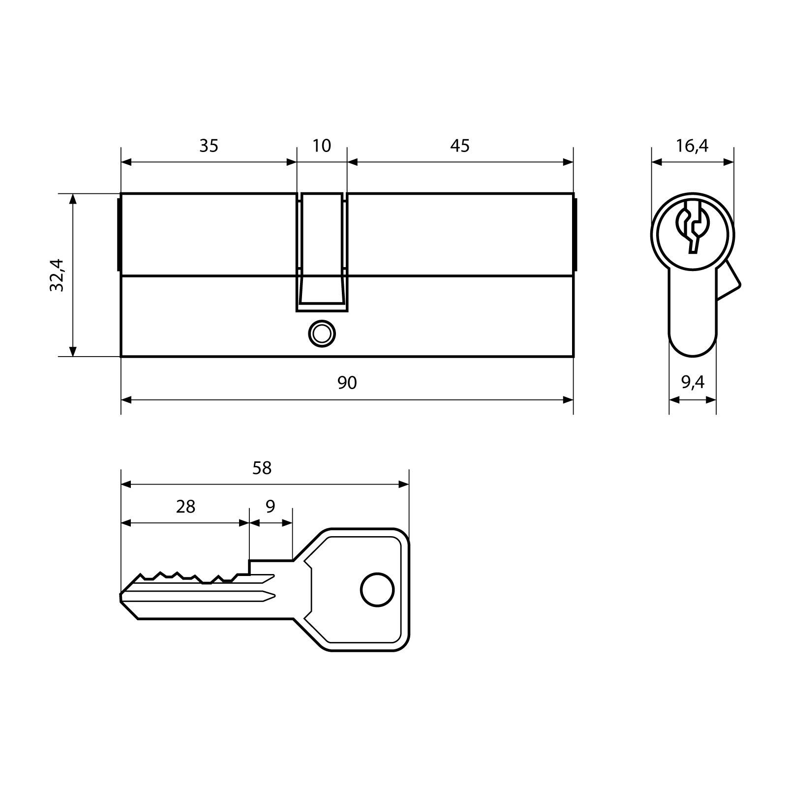 Стандарт Z.I.90-5K (35x10x45) CP 5кл англ.ключ/ключ Цилиндровый механизм(120,12)