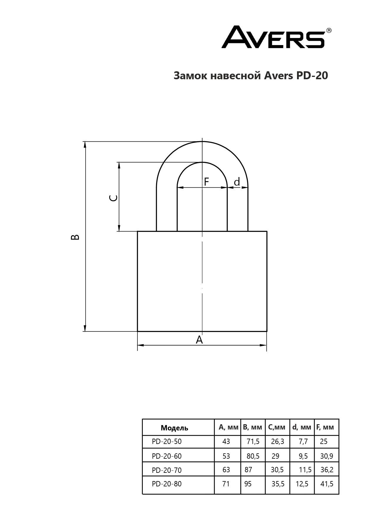 AVERS PD-20-50-Blister d7,7мм Замок навесной (96,12!!!)