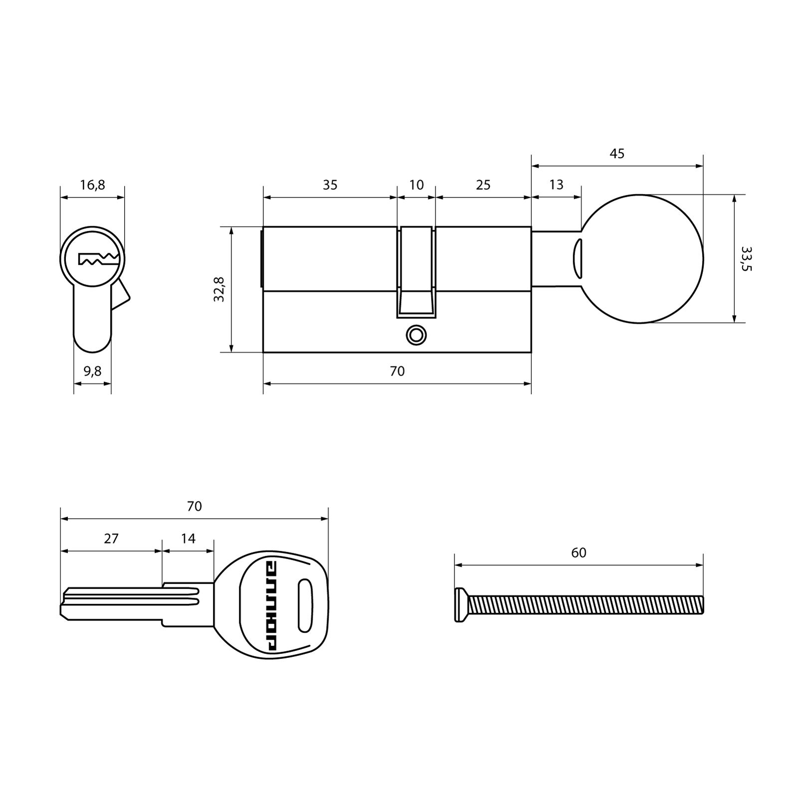 АЛЛЮР HD FG 70-5К BP[25Gx10x35] (40x30G) латунь перф.кл/верт БЛИСТЕР Цилиндровый механизм (60,50,10)