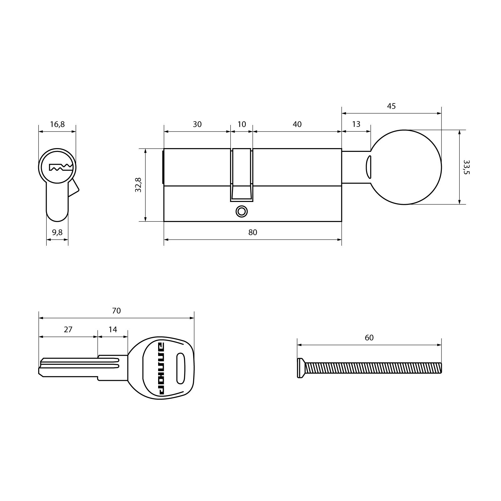 АЛЛЮР HD FG 80-5К BP (35x45G) латунь перф.кл/верт БЛИСТЕР Цилиндровый механизм (60,50,10)