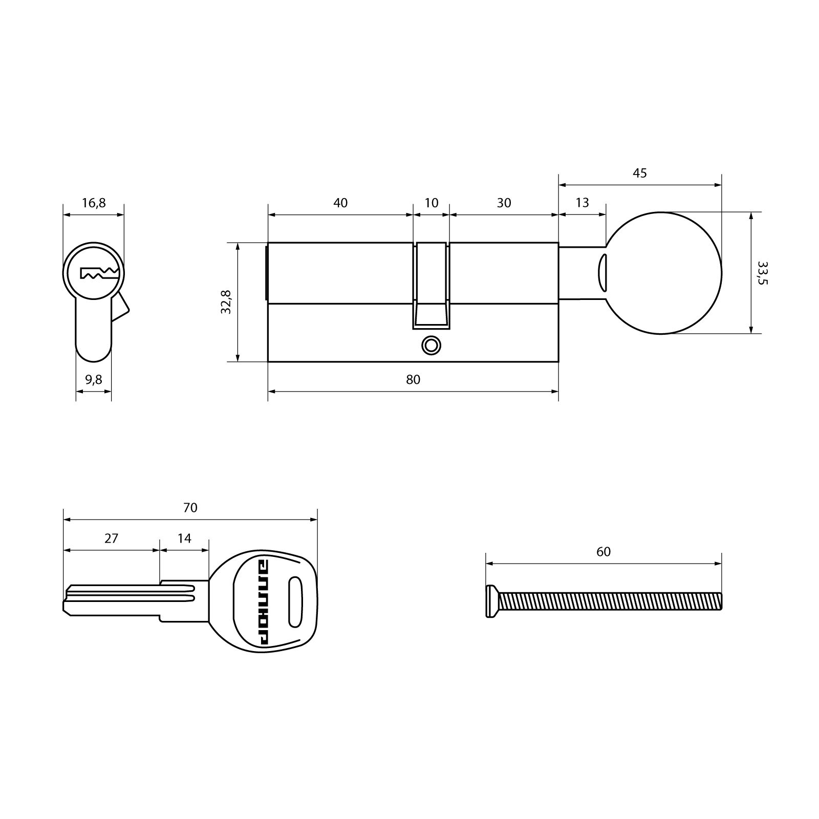 АЛЛЮР HD FG 80-5К CP (45х35G) хром перф.кл/верт БЛИСТЕР Цилиндровый механизм (60,50,10)