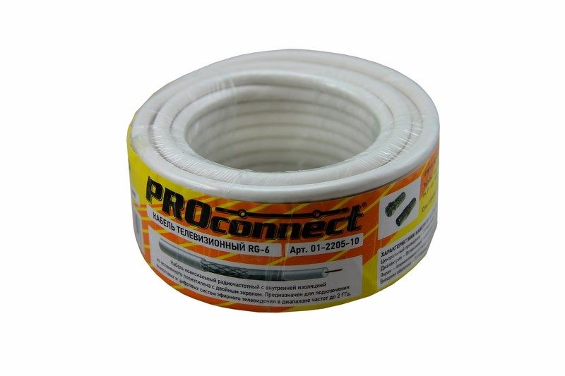 Кабель коаксиальный PROconnect RG-6U, 75 Ом, CCS/Al/Al, 48%, бухта 10 м, белый