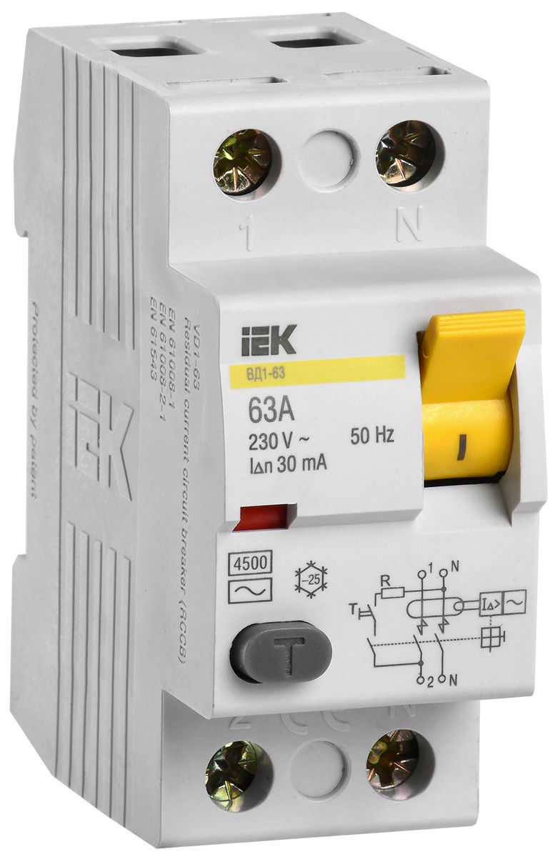 Выключатель дифференциальный ВД1-63 (УЗО) IEK KARAT 2Р 63А 30мА