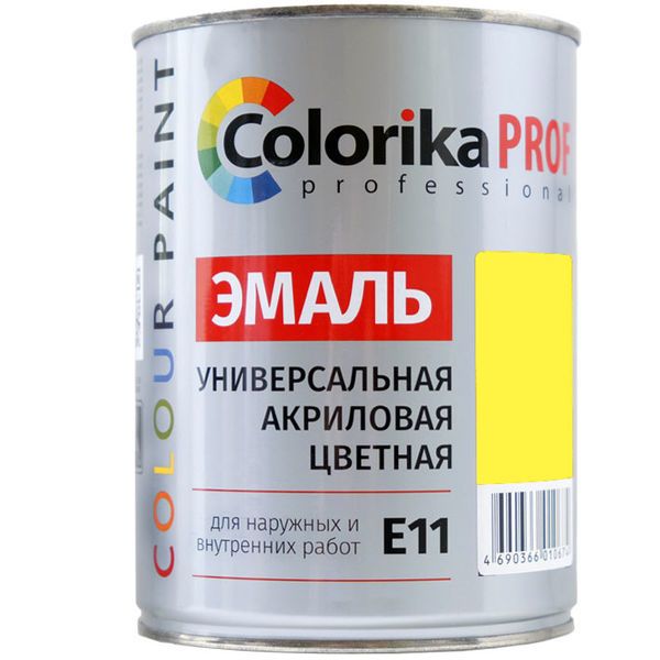 Эмаль акриловая универсальная для нар/внутр.работ желтая, 0,9л Colorika Prof