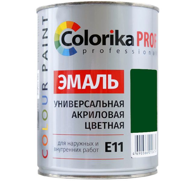 Эмаль акриловая универсальная для нар/внутр.работ зеленая, 0,9л Colorika Prof