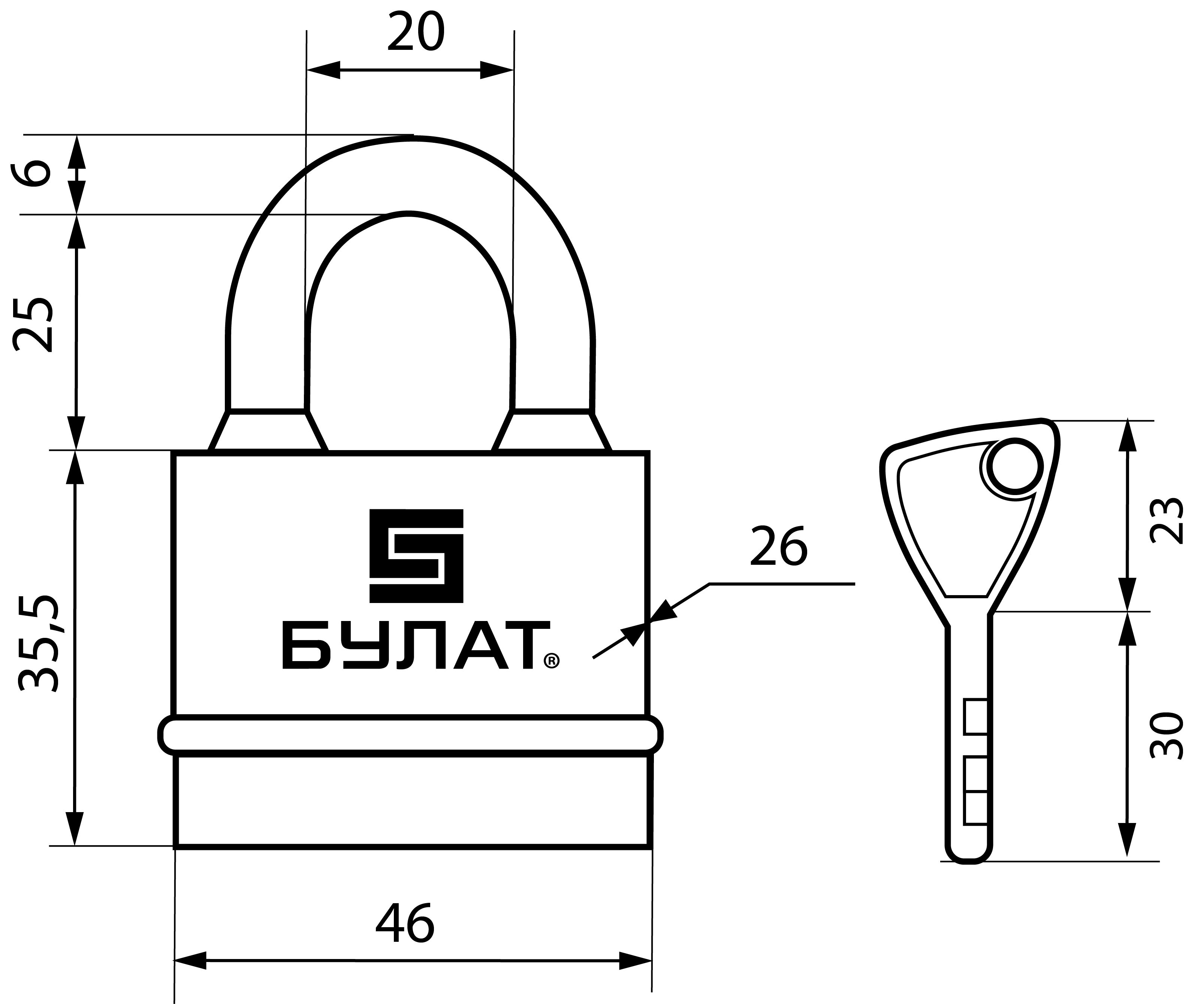 БУЛАТ ВС 3-Н45 ПЛ всепогодный 5кл. d=6мм Замок навесной (72,6)