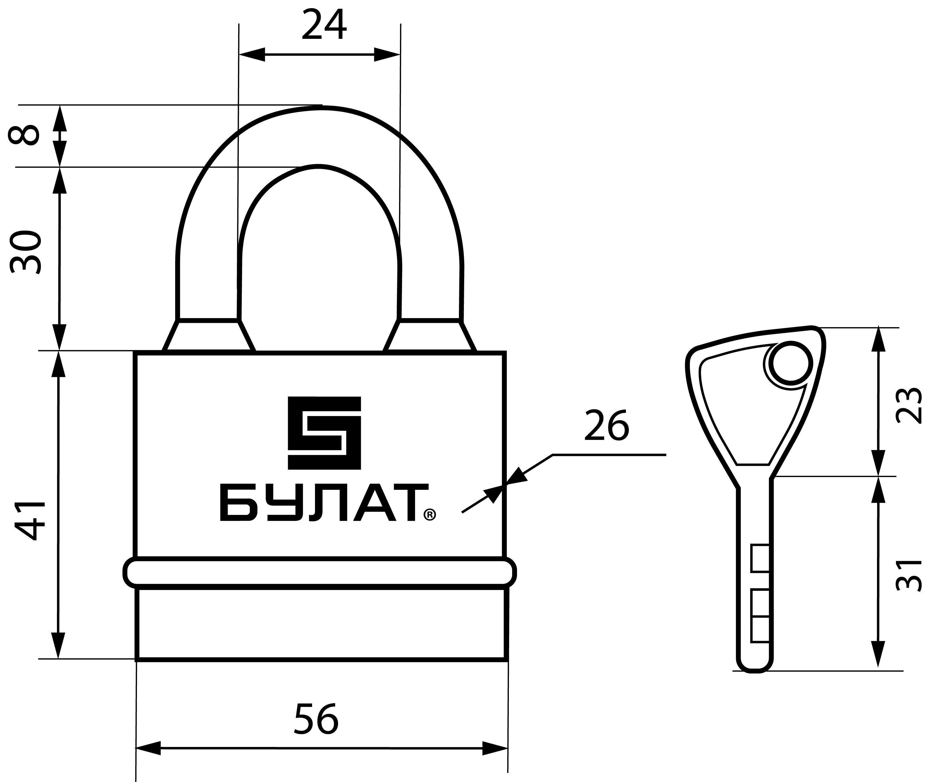 БУЛАТ ВС 3-Н55 ПЛ всепогодный 5кл. d=8мм Замок навесной (36,6)