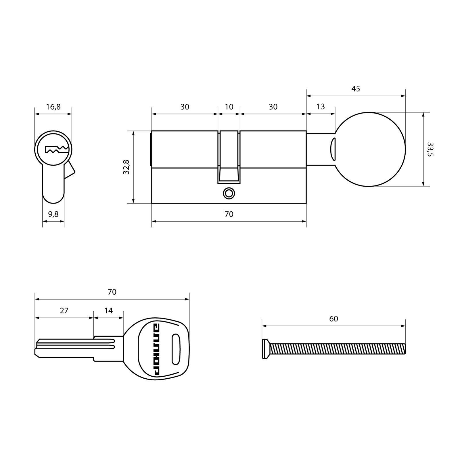 АЛЛЮР HD FG 70-5К BP (35x35G) латунь перф.кл/верт Цилиндровый механизм (50,10)