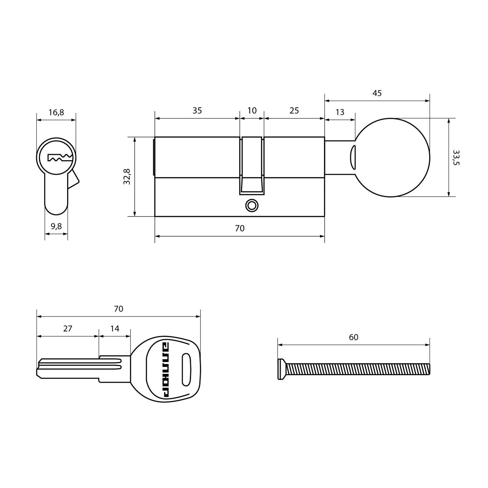 АЛЛЮР HD FG 70-5К BP (40x30G) латунь перф.кл/верт Цилиндровый механизм (50,10)