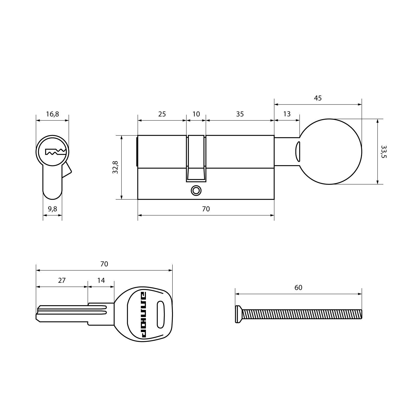 АЛЛЮР HD FG 70-5К CP (30x40G) хром перф.кл/верт Цилиндровый механизм (50,10)