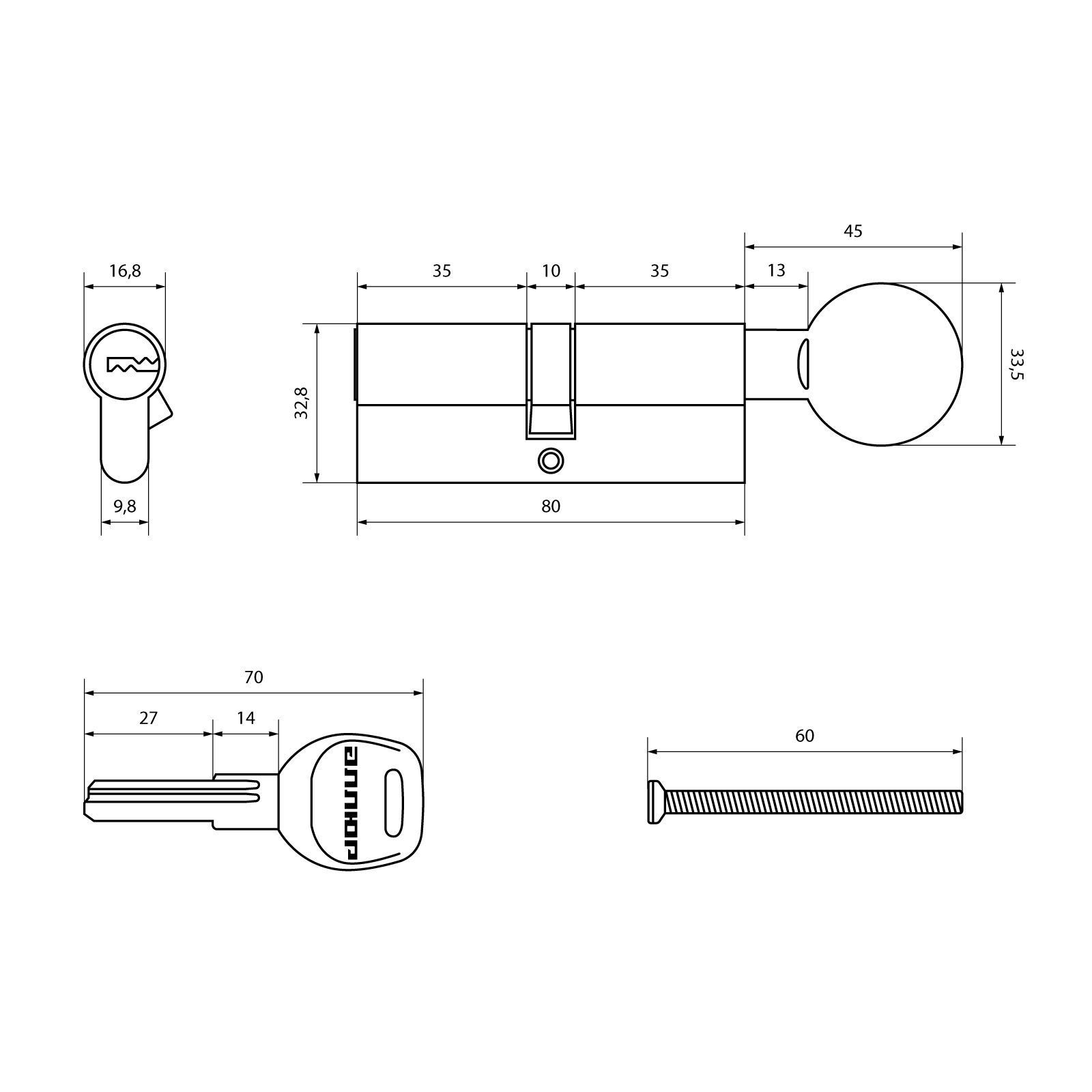 АЛЛЮР HD FG 80-5К BP (40x40G) латунь перф.кл/верт Цилиндровый механизм (50,10)