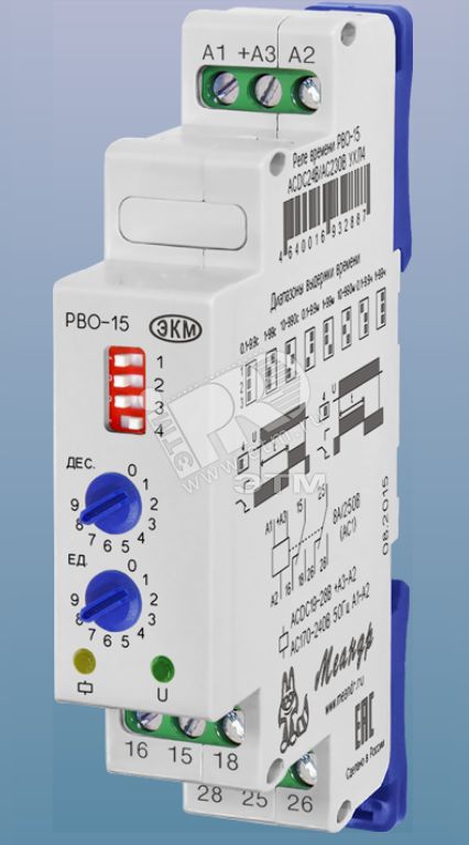 Реле времени РВО-15 ACDC24B/AC230B УХЛ4 задержка на включение или отключение, плавная установка, 2 п