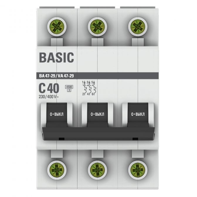 Выключатель автоматический 3P 40А (C) 4,5кА ВА 47-29 EKF Basic