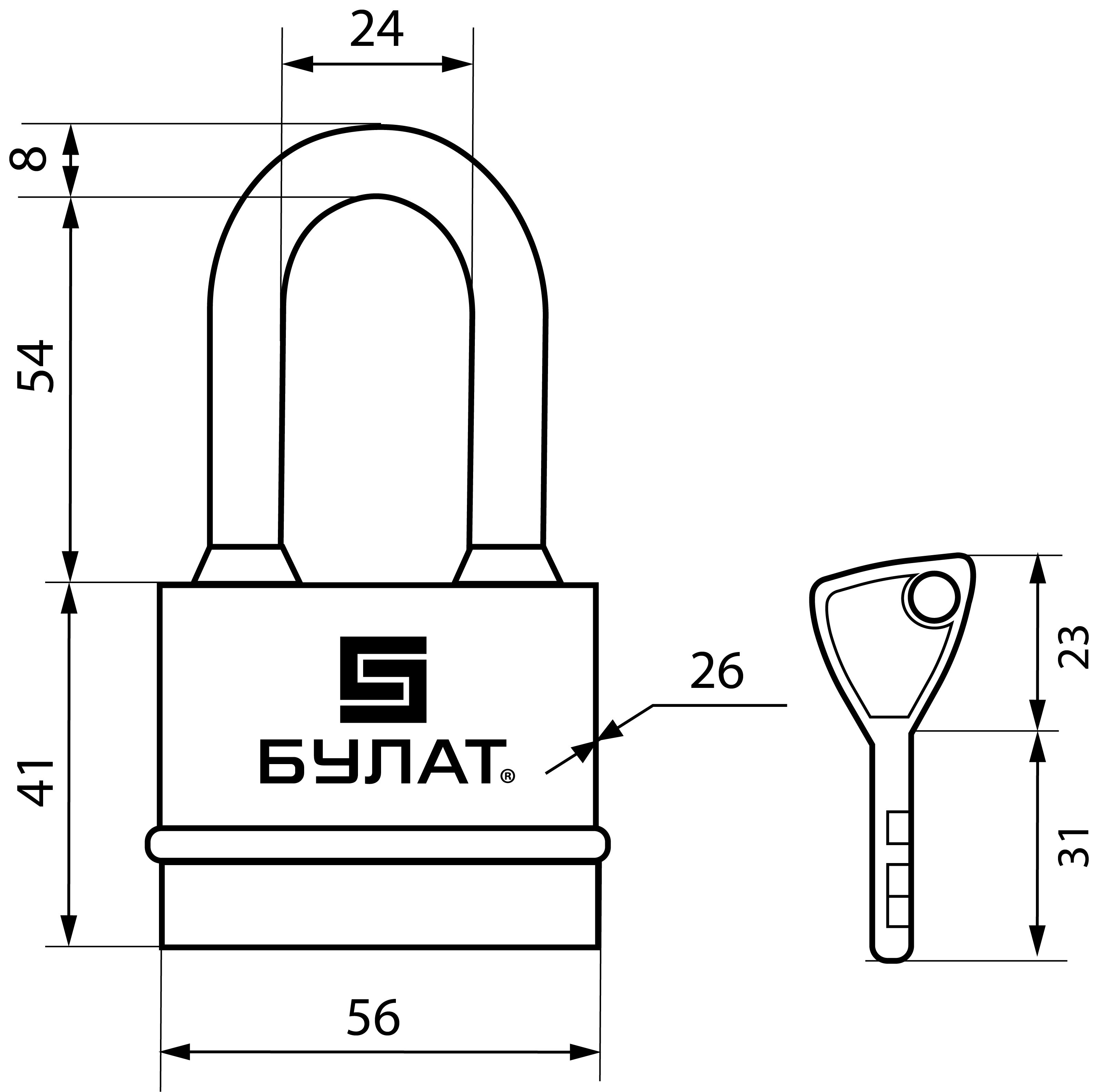 БУЛАТ ВС 3-Н55-01 ПЛ всепогодный 5кл. d=8мм Замок навесной (36,6)