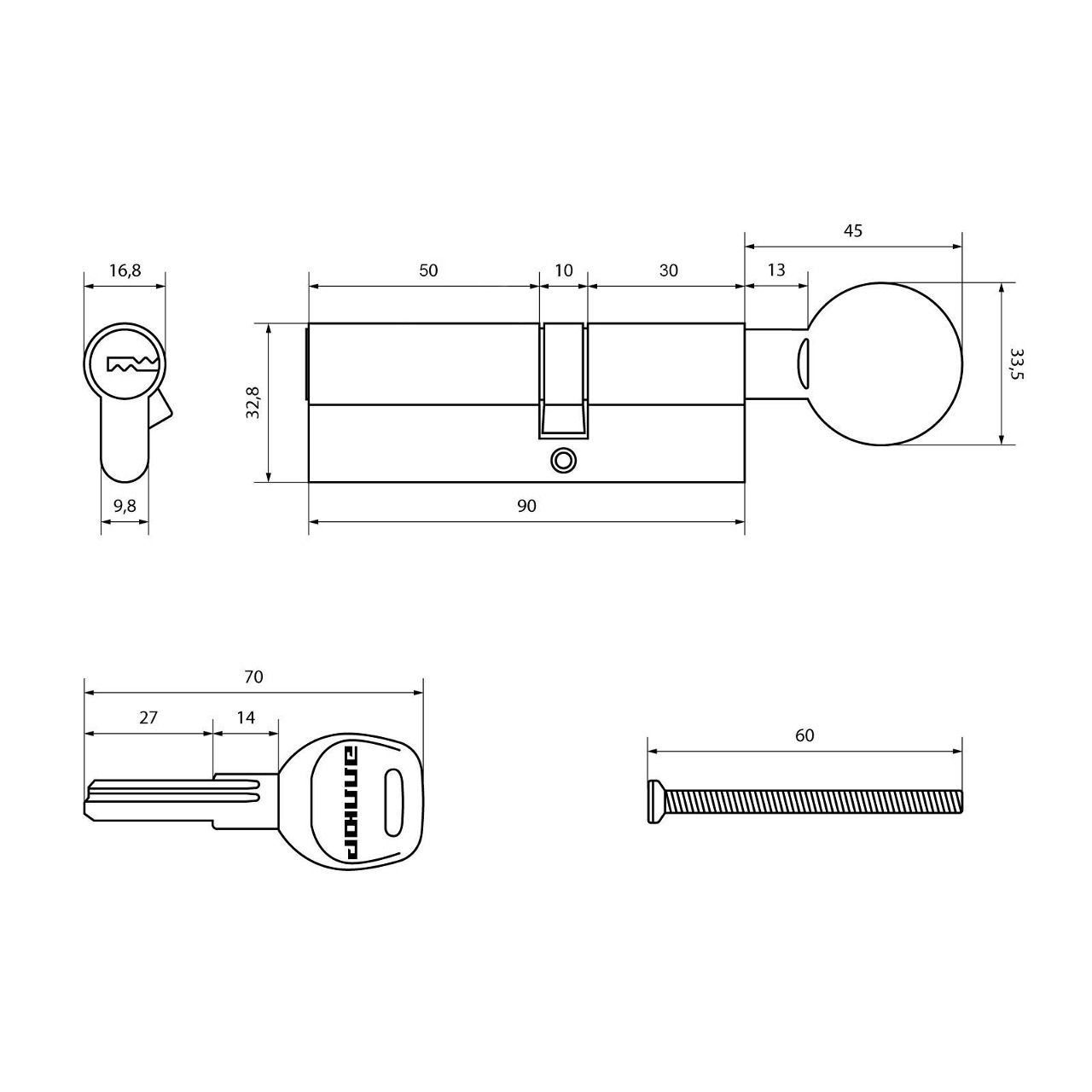 АЛЛЮР HD FG 90-5К CP (35Gx55) хром перф.кл/верт Цилиндровый механизм (50,10)