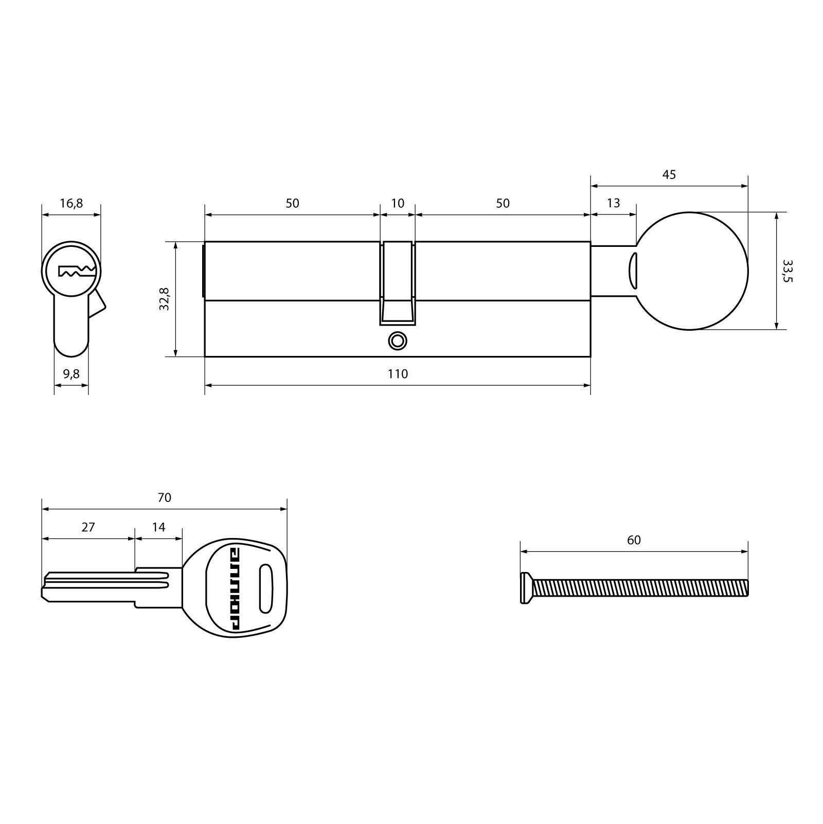 АЛЛЮР HD FG 110-5К CP (55x55G) хром перф.кл Цилиндровый механизм (50,10)